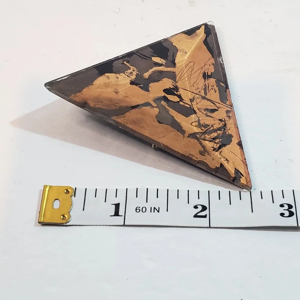 Vtg Dina Varano Art Deco Modernist Glass Prism Reverse Painted Black Gold Brooch